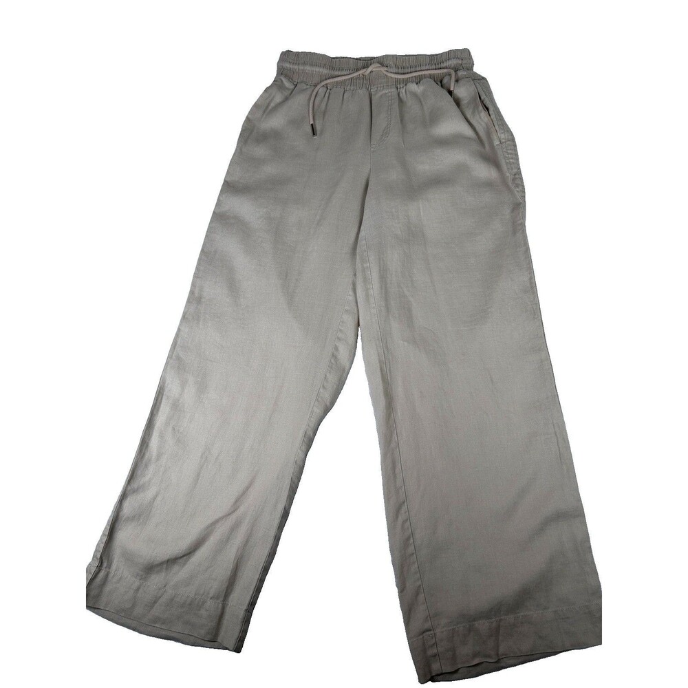 Quince 100% European Linen Wide Leg Loose Pants Flax/Beige Drawstring Size Large